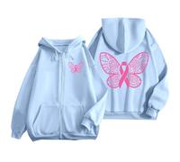 Sweat à capuche zippé pour hommes, poche et cordon de serrage pour la vie quotidienne et imprimé de sensibilisation au cancer du sein, pull basique pull de Noël femmes pas cher