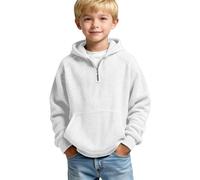 Sweat à capuche zippé quart de garçon en tricot gaufré à manches longues pour adolescents, blanc, 4-5 ans