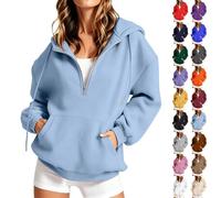 Sweat à capuche zippé surdimensionné pour femme, demi-fermeture éclair