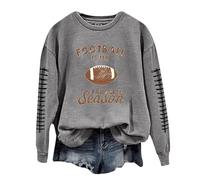 Sweat à col rond confortable pour femme Football Is My Favorite Season - Coupe ample - Manches longues - Tendance - Backwoods - Automne - Vintage - Tendance - Fin, gris, S