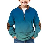 Sweat à fermeture éclair quart de tour pour garçon, bloc de couleurs, pull à manches longues, haut pour jeunes enfants, demi-fermeture éclair, poignets côtelés, pull d'école, décontracté, mode, bleu