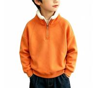 Sweat à fermeture éclair quart de tour pour garçon - Doublure en polaire - Demi-fermeture éclair - Pull épais et chaud à manches longues - Uni - Décontracté, Orange, 11-12 ans