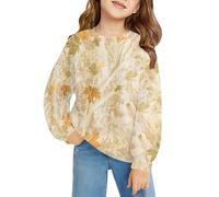 Sweat à manches longues en polaire pour filles - En érable - Surdimensionné - Imprimé - Pour adolescents - Confortable - Imprimé rétro - Vêtements mignons pour jeunes, jaune, 3-4 ans