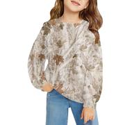 Sweat à manches longues en polaire pour filles - En érable - Surdimensionné - Imprimé - Pour adolescents - Confortable - Imprimé rétro - Vêtements mignons pour jeunes, kaki, 6-7 ans