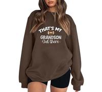 Sweat à manches longues pour femme avec inscription « That's My Grandson Out There » - Couleur unie - Doublure en polaire - Style gothique 2025, marron, L