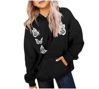 Sweat Ado Fille XS,Sweatshirt à Capuche élégant pour Filles avec Design imprimé Unique et Poche Frontale pour Une Tenue décontractée et des activités de Plein air (Black, 5-6 Years)