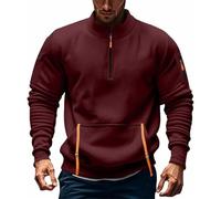 Sweat amusant doublé en polaire pour homme - Col montant - Fermeture éclair - Tenue légère - Style graphique Backwoods - Tendance - Université Y2K - Sweat-shirt à col rond tendance, bordeaux, S