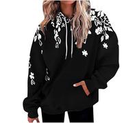 Sweat Anime Manga Fille Pull Orange Femme Oversize Sweat à capuche surdimensionné pour femmes, rayé, grande taille, pull à manches longues, vêtements Polaire Sans Capuche Femme Sweet Femme (Black, S)