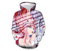 Sweat Anime Unisex Darling in The FRANXX imprimé à Manches Longues Sweat à Capuche drôle Dessin animé Sport Pull pour Les Fans de Zero Two