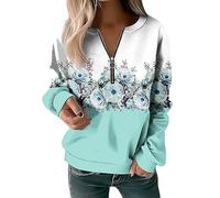 Sweat avec Demi-Zip Femme Imprimé Fleuri Haut Femme Chic Et Elegant Grande Taille Chemisier Top Manche Longue Col Rond Pull Tops Pas Cher Automne Hiver T-Shirt avec Fermeture éclair DéContracté