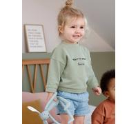Sweat bébé à message personnalisable vert grisé 3M(60CM)