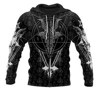 Sweat Capuche de Mythologie Nordique pour Hommes, Vintage 3D Imprimé Viking Satanique Tatouage Symboles Rune Streetwear Unisexe Harajuku Païen Zipper Pull Pull,Zipper,4XL