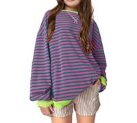 Sweat Capuche Enfant Confortable Elégant Sportswear Rayures Col Rond Enfants Pull Printemps et Automne Décontracté Pullover Sweatshirt Veste Fourrée Blouson Doublé Harajuku Fille