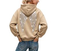 Sweat Capuche Femme Ailes d'Ange Strass Paillettes Automnehiver Décontracté