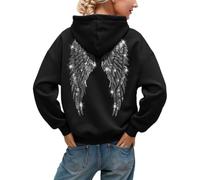 Sweat Capuche Femme Ailes d'Ange Strass Paillettes Automnehiver Décontracté