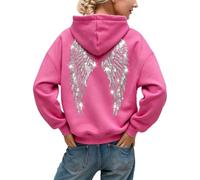 Sweat Capuche Femme Ailes d'Ange Strass Paillettes Automnehiver Décontracté
