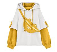 Sweat Capuche Femme ÉPissé- Sweatshirt à Manches Longues Mignon Faux Deux PièCes Hoodies avec Cordon De Serrage Poche DéContracté Ample Chaude L’Automne Et L’Hiver De Sport Quotidien Tops