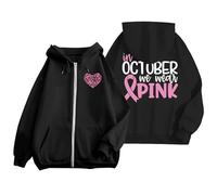 Sweat Capuche Femme Zippé Noeud Octobre Rose Hoodie Veste Ceremonie Pull Coeur Sweet Printemps Gilet Articles a Chaud Chic Badge Ruban Deco Vêtements Brassard Vetement Fille Sport~