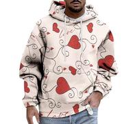 Sweat capuche homme ergonomique - épouse corps sans comprimer à capuche de la Saint-Valentin Les couples décontractés portent un design à capuche plein d'amour de la tendance d'impression (Beige, XXL)