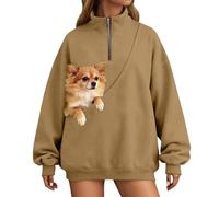 Sweat Chat Kangourou Femme Plaid Capuche Chaud Sweatshirts Chien Pull Hiver Sweater sans Bebe Sweet a Vêtements Automne Long Sweatshirt Sweat-Shirt Zippé Rose Hoodie Porte Veste Polaire avec Oversize