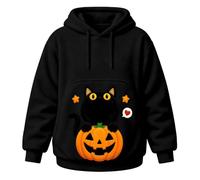 Sweat Chat Poche, Pull Porte Chat, Pulls Homme Unisex Sweat À Capuche À Manches Longues Motif Citrouille Halloween avec Poche Et Ouverture pour Chats Idéal pour Les Amoureuses des Chats