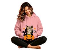 Sweat Chat Poche, Pull Porte Chat, Pulls Homme Unisex Sweat À Capuche À Manches Longues Motif Citrouille Halloween avec Poche Et Ouverture pour Chats Idéal pour Les Amoureuses des Chats