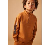 Sweat col camionneur sport garçon motif basket sur manche noisette 3A