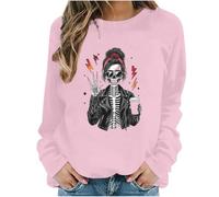 Sweat Col Rond Femme À Imprimé Citrouille Lune Halloween Ample Confortable
