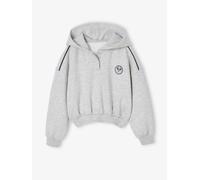 Sweat court à capuche sport fille gris chiné 12A