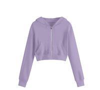 Sweat Court Enfant Fille Capuche Zippée 5-14 Ans Veste Crop Top Sweatshirt Ado Hiver Manche Longue Confortable Chic Large Casual Sport Vacances Haut Blouse
