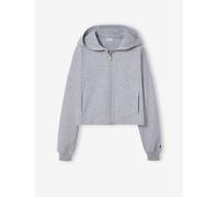 Sweat court zippé à capuche fille gris chiné 10A
