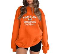 Sweat de football pour femme avec inscription « That's My Grandson Out There » - Couleur unie - Doublure en polaire - Manches longues, Orange, M