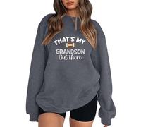 Sweat de football pour femme avec inscription « That's My Grandson Out There » - Doublure polaire - Vêtements de football - Couleur unie - Sport - Manches longues - Automne, gris, S
