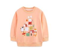 Sweat de Noel Enfant Sweat à capuche mignon pour filles avec imprimé lapin et pingouin,sweat-shirt en polaire doux pour tout-petits,vêtements d'extérieur décontractés l'hiver(Orange,6-7 Ans)