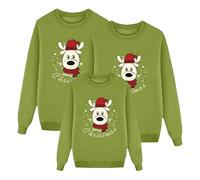 Sweat de Noël Famille Ensemble Chemise Encolure Dégagée Manches Longues Hoodies Famille Pull Doux Renne Rouge Confortable Sweatshirt Christmas Pull de Noël Femme Homme Enfant, vert, 3-4 ans