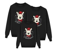 Sweat de Noël Famille Ensemble Chemise Encolure Dégagée Manches Longues Hoodies Famille Pull Doux Renne Rouge Confortable Sweatshirt Christmas Pull de Noël Femme Homme Enfant, Noir , 8-9 ans