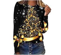 Sweat de Noël Femmes Renne Père Noël T-Shirt Casual Manches Longues Pull Tops Arbre Imprimé Tunique Xmas Dames Vente Liquidation Chic et Élégant Déguisement