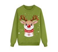 Sweat de Noël festif pour toute la famille avec motif de rennes bas comme vêtement de salon confortable pour les jours de fête, vert, L