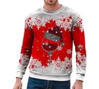 Sweat De Noël Homme - Sweat Sans Capuche Sweat-shirt à col rond imprimé joyeux Noël pour hommes pull-over ajusté à manches longues chemises d'entraînement décontractées chemisier ample (Red M)