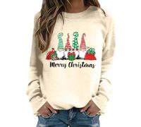 Sweat de Noël pour femme avec défilé de lutin - Pull à manches longues avec inscription « Merry Christmas » - Haut décontracté avec motif gnome, Style_p01 Beige, S