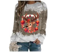 Sweat de Noël pour femme avec imprimé rennes et col rond, pull de vacances confortable pour femme 5 pièces uniques Sweat à capuche pour femme, or, XXL