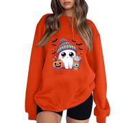 Sweat de Noel Veste Sherpa Femme Fin Elegant Fete Pull Halloween de Mode Grosse Bateau Ample Col V Court Homewear Fitness Christmas Montant sous Pull Femme Col Roulé Orange L