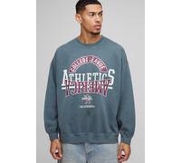 Sweat délavé universitaire imprimé homme - bleu - S, bleu