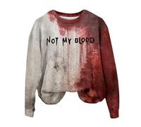 Sweat d'Halloween « I'M Ok Its Not My Blood Shirt » pour femme - Costumes d'Halloween effrayants - Pull à manches longues - Vêtements tendance, Z015 Rouge -7, S