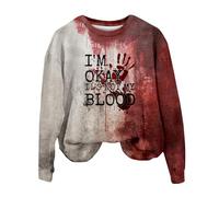 Sweat d'Halloween « I'M Ok Its Not My Blood Shirt » pour femme - Costumes d'Halloween effrayants - Pull à manches longues - Vêtements tendance, Z015 Rouge -1, M