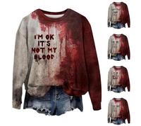 Sweat d'Halloween « I'M Ok Its Not My Blood Shirt » pour femme - Costumes d'Halloween effrayants - Pull à manches longues - Vêtements tendance, Z014 Rouge -2, XL