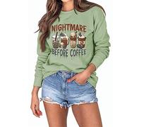 Sweat d'Halloween pour femme avec tasses à café amusantes Motif L'étrange du café de Monsieur Jack, vert olive, Small