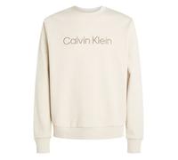 Sweat en coton beige uni à col rond en bord-côte avec le nom de la marque L