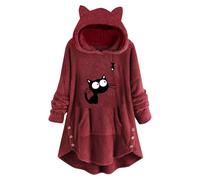 Sweat en Polaire Femme Oreilles De Chat- Sweat-Shirt Capuche ImpriméS Mignon Pullover Oversize Chaude Casual Portable Couverture Sweatshirt pour L’Automne Et L’Hiver IntéRieur ExtéRieur