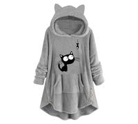 Sweat en Polaire Femme Oreilles De Chat- Sweat-Shirt Capuche ImpriméS Mignon Pullover Oversize Chaude Casual Portable Couverture Sweatshirt pour L’Automne Et L’Hiver IntéRieur ExtéRieur